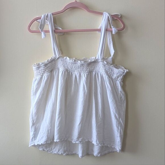 Old Navy Sleeveless Smocked Linen Blend Swing Top White Beach Cottage Size L - Picture 4 of 8